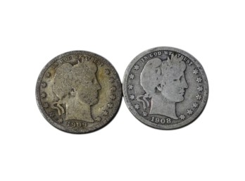1908 & 1909 D Barber Silver Quarter Dollar Lot