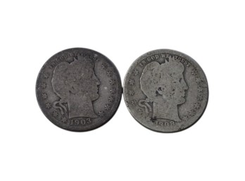 1903 & 1908 D Barber Silver Quarter Set