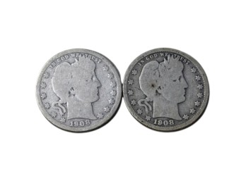 1908-O New Orleans Barber Silver Quarter Pair