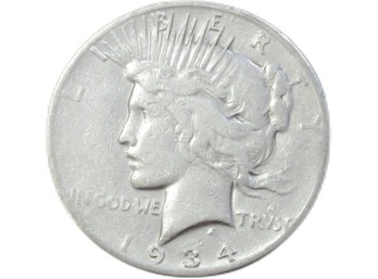 1934-S $1 Key Date Peace Silver Dollar Cleaned