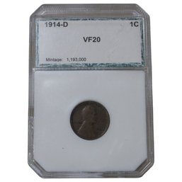1914-D Lincoln Wheat Penny VF20 PCI Graded