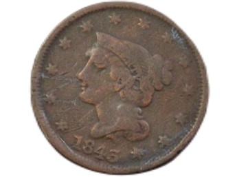 1845 Braided Hair Large Cent Scratches On Obverse