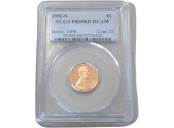 1992-S Lincoln Penny PCGS PR69RD DCAM Proof