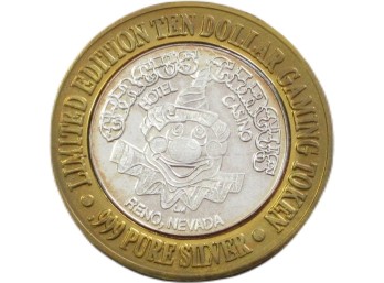 Limited Edition Circus Circus Reno $10 Silver Gaming Token .999 Silver