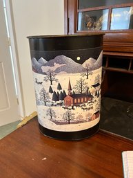 Lot 169- Tin Garbage Can.  Winter/horse