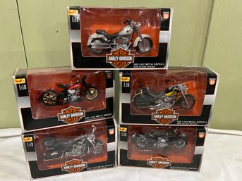 5 Harley Davidson Die Cast Replicas-new In Box Circa 2000