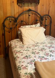 Lot 166- Full Size Iron Bed Frame With Box Spring And Mattress