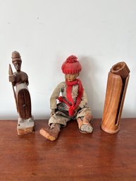 Lot 28-wooden Doll, African Statute And Wooden Napkin Holders
