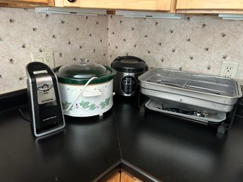 Lot 45- Rice Cooker, Crock Pot, Electric Can Opener And Electric Grill