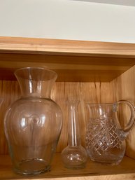 Lot 47-five Pieces Of Glassware Vases And Pitcher