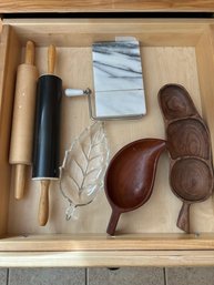 Lot 53-rolling Pins, Cheese Cutter And Decorative Dishes