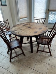 Lot 62-round Table With Four Chairs And Leaf. Two Captain Chairs