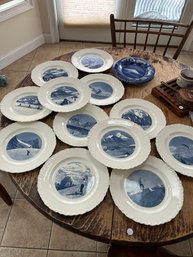 Lot 65-twelve Wedgwood Mountain Scene Plates. Mount Assinboine, Mount Norquay And Others. Etruria And Barlasto