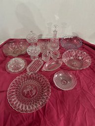 Lot 19-14 Pieces Or Clear Cut Glass