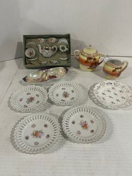 Lot 21-kids Tea Set (1919),  Creamer, Sugar And Assorted Hand Painted China