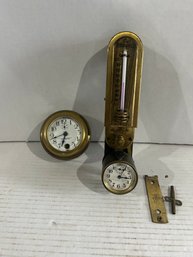 Lot 37-clock Thermometer Minneapolis And A Brass Clock From The New Haven Clock Co