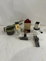 Lot 47-vintage Kitchen Lot. Nut Grinders, Match Safe And More