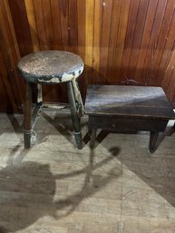 Lot 63. Pair Of Wooden Stools. One Stool Missing A Dowel