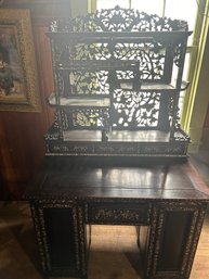 Lot 64-chinese Ebonized Teak And Walnut Mother Of Pearl In Laid Desk C. 1880