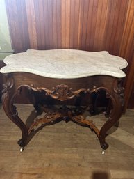 Lot 84-american Rococo Rosewood And Marble Turtle Top Center Table. Circa 1850. 29h, 27w, 38l  Good Condition