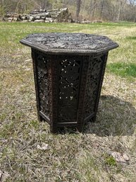 Lot 86-antique Octagonal Carved Folding Side Table. Top Comes Off