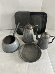 Lot 106-enamel Ware Lot   Tea Pots And More!