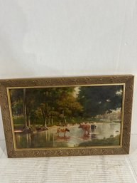 Lot 8- Framed, Signed Oil On Canvas Cow Scene 23 By 15