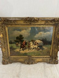 Lot 11- Oil On Canvas, Der Uberfall German Scene. By Wilhelm Velten In 1847