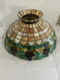 Lot 13- Early Tiffany Style Stained Glass Hanging Lamp Shade With Grapevine Motif. See Pictures
