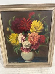 Lot 15- Signed Floral Scene On Canvas.