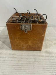 Lot 23- Wooden Box With Vintage Barber Shop Scissors