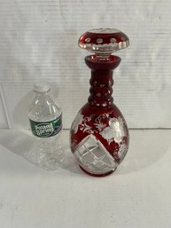 Lot 57- Ruby Red And Clear Cut Glass Decanter