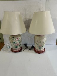 Lot 88- Pair Of Floral Ceramic Table Lamps.