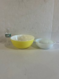 Lot 102- Two Pyrex Bowls. The Yellow Bowl Is 10 Inches