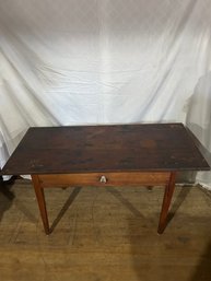Lot 111- Primitive Table With Single Drawer And Tampered Legs. Back Side Had A Drop Leaf