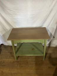 Lot 115- Green And Tan Wooden Side Table