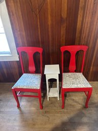 Lot 119- Two Painted Red Chairs And Small Table
