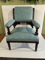 Lot 120- Victorian Walnut Armchair With Newly Reupholstered Light Blue Fabric