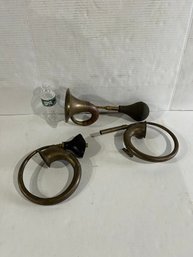 Lot 148- Antique Brass Car Bulb Horns. Two Of Them Are Missing Rubber Bulb