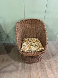 Lot 167- Vintage Wicker Basket Chair With Floral Cushion