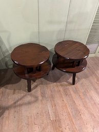 Lot 174- Pair Of Mid Century Two-tier Dark Wood End Tables