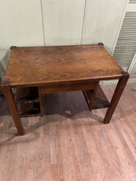 Lot 176- Antique Mission Oak Writing Desk. Shelf Needs To Be Put Up But We Have It. 43 1/2l, 27 12w, 30h