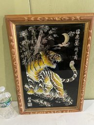 Lot 184- 1970s Asian Inspired Tiger Artwork. 20x14