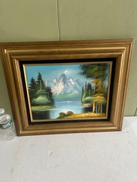 Lot 189- Framed Oil On Board. Mountain And Lake Scene