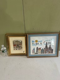 Lot 190- Pair Of Uniqued Framed Prints. One Depicts Busy London Streets With Cats Ans One Depicts Amsterdam