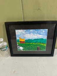 Lot 191- Rural Cow In Pasture Painted Scene. 15x12
