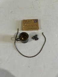Lot 193- Sterling Silver Lot. 49g. Antique World War II Sweetheart Pin With Box And Note, Necklace And Cup