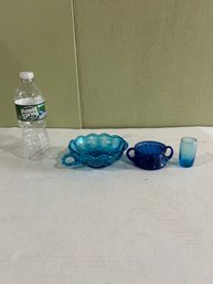 Lot 202- Three Pieces Of Blue Glass