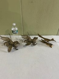 Lot 206- Three Brass Figurines. Two Fighting Roosters And A Roadrunner