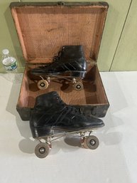 Lot 218- Pair Of Antique Roller Skates With Case